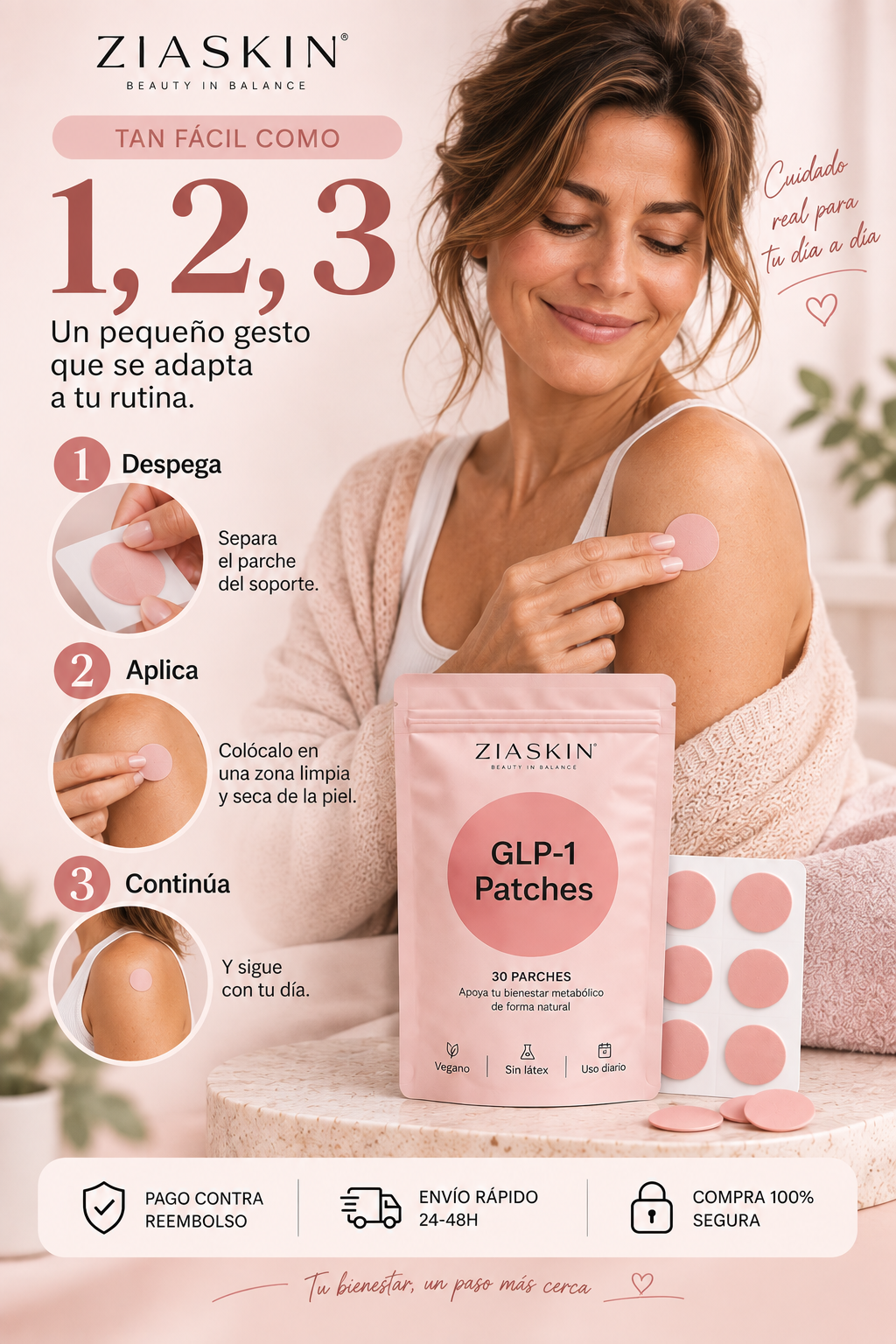 Ziaskin GLP-1 Patches. Controla tus antojos. Cuida tu metabolismo.